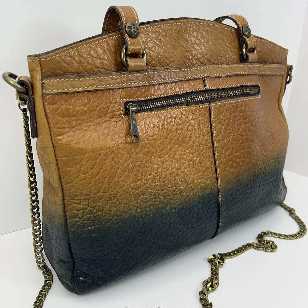 PATRICIA NASH Poppy Italian Leather Satchel Tote Distressed‎ Gradient Brown Blue